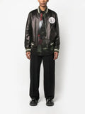 Roberto Cavalli leather monogram-patch bomber jacket