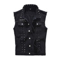 Studded Biker Distressed Raw-Edge Denim Vest Unisex