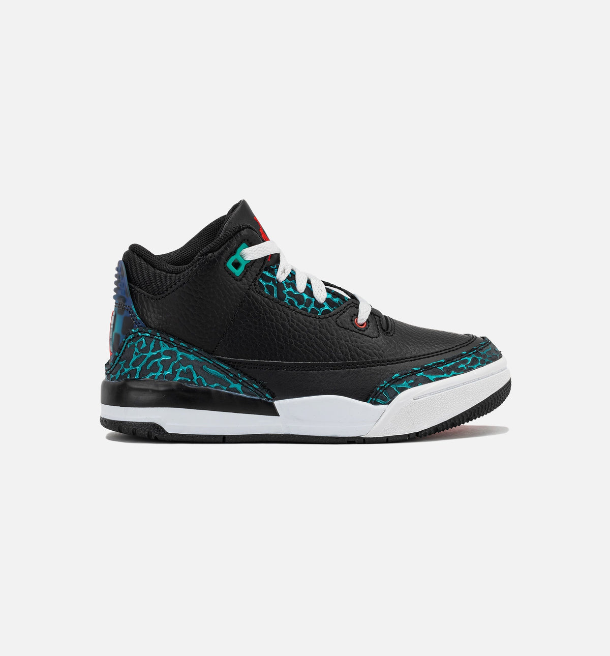 Air Jordan 3 Retro Black and Hyper Jade Preschool Sneakers - Black / Siren Red / Hyper Jade / White