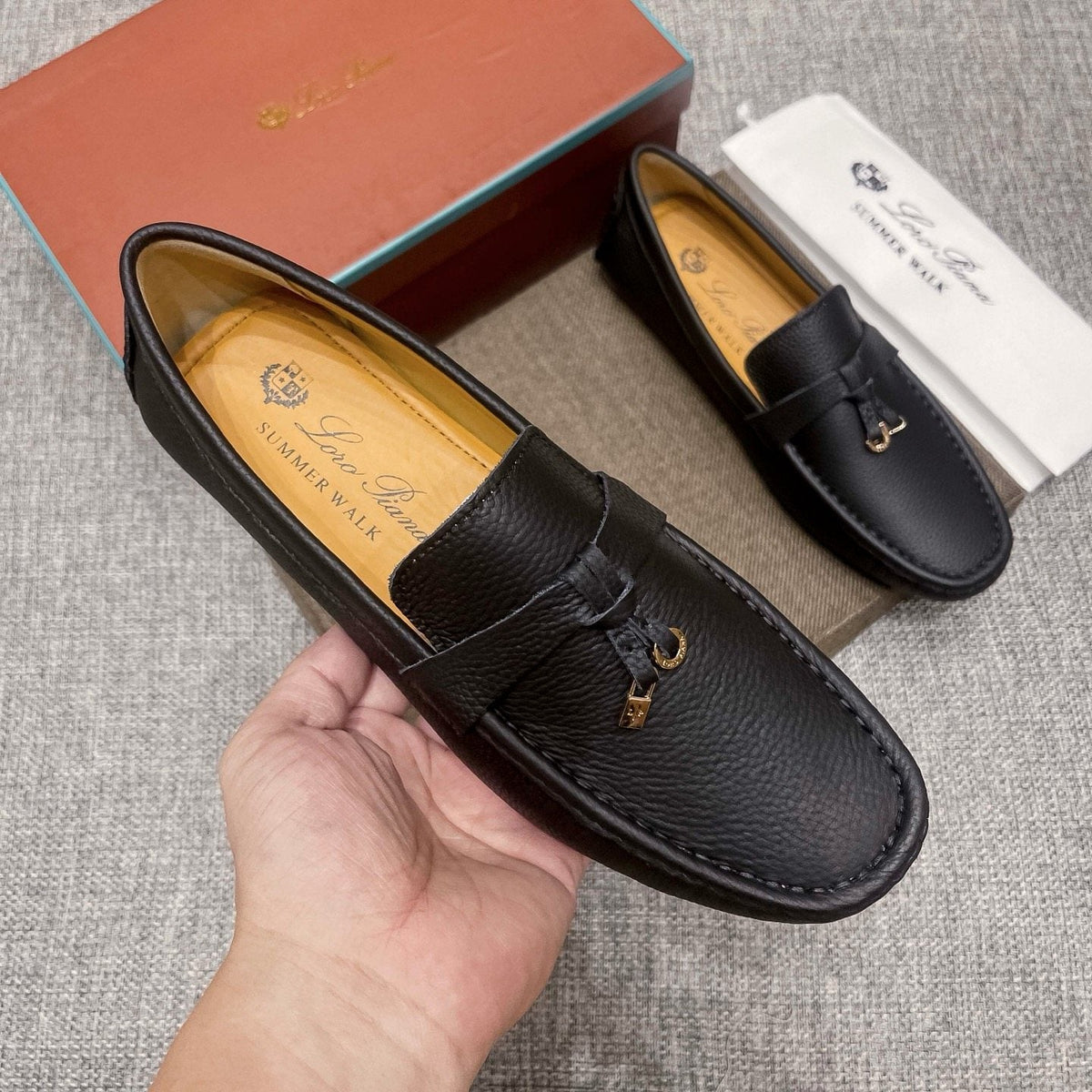 Loro Piana Black Textured Loafers