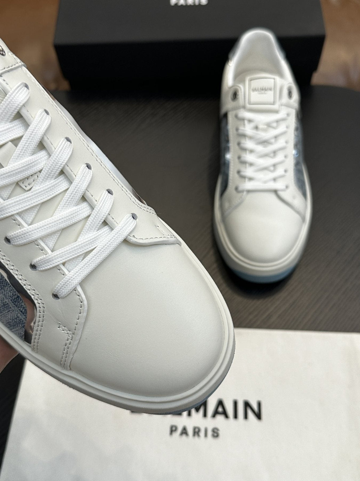 Balmain B-Skate Gray Panel Sneakers