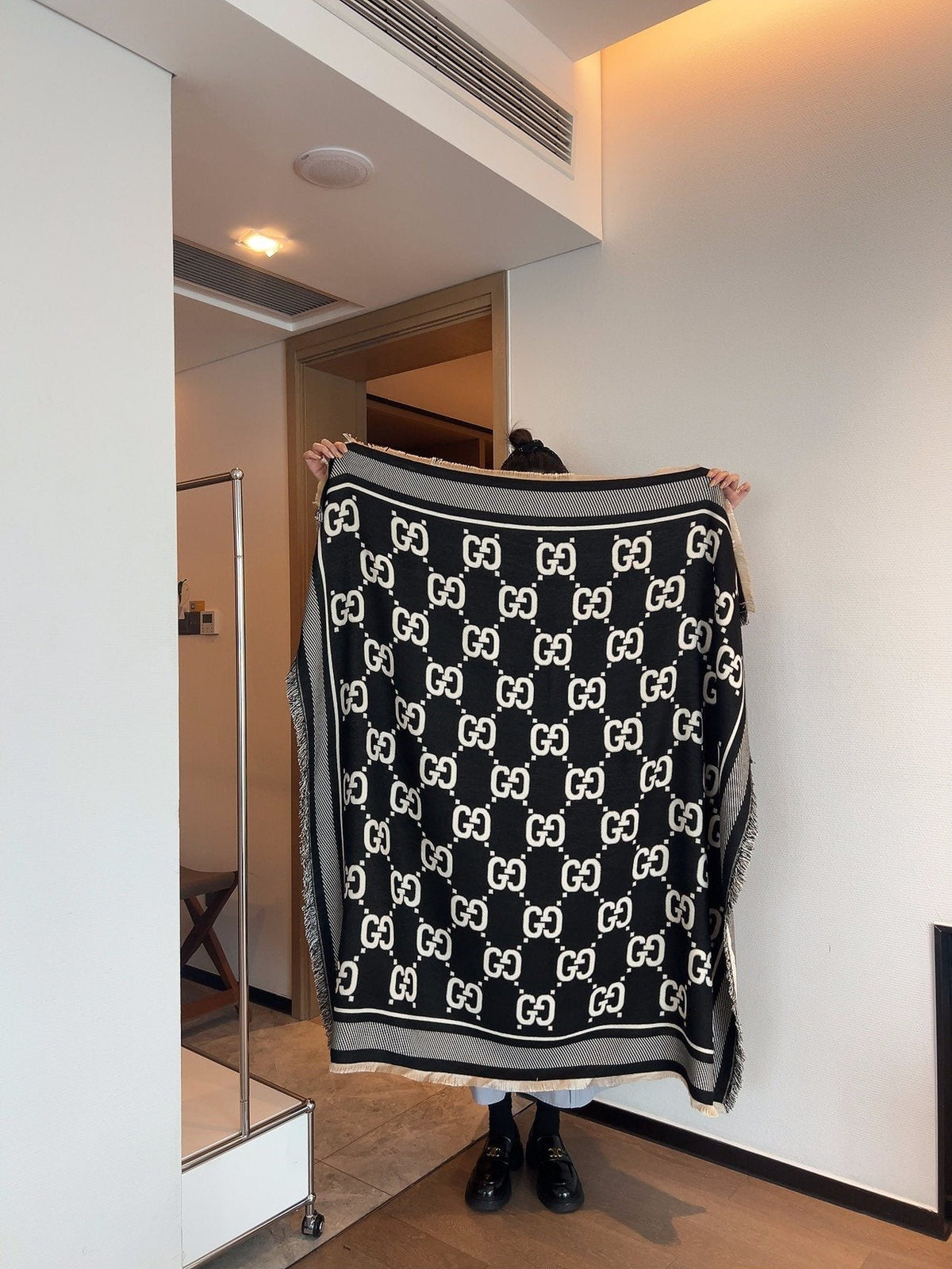 Gucci Black and Ivory Monogram Square Scarf