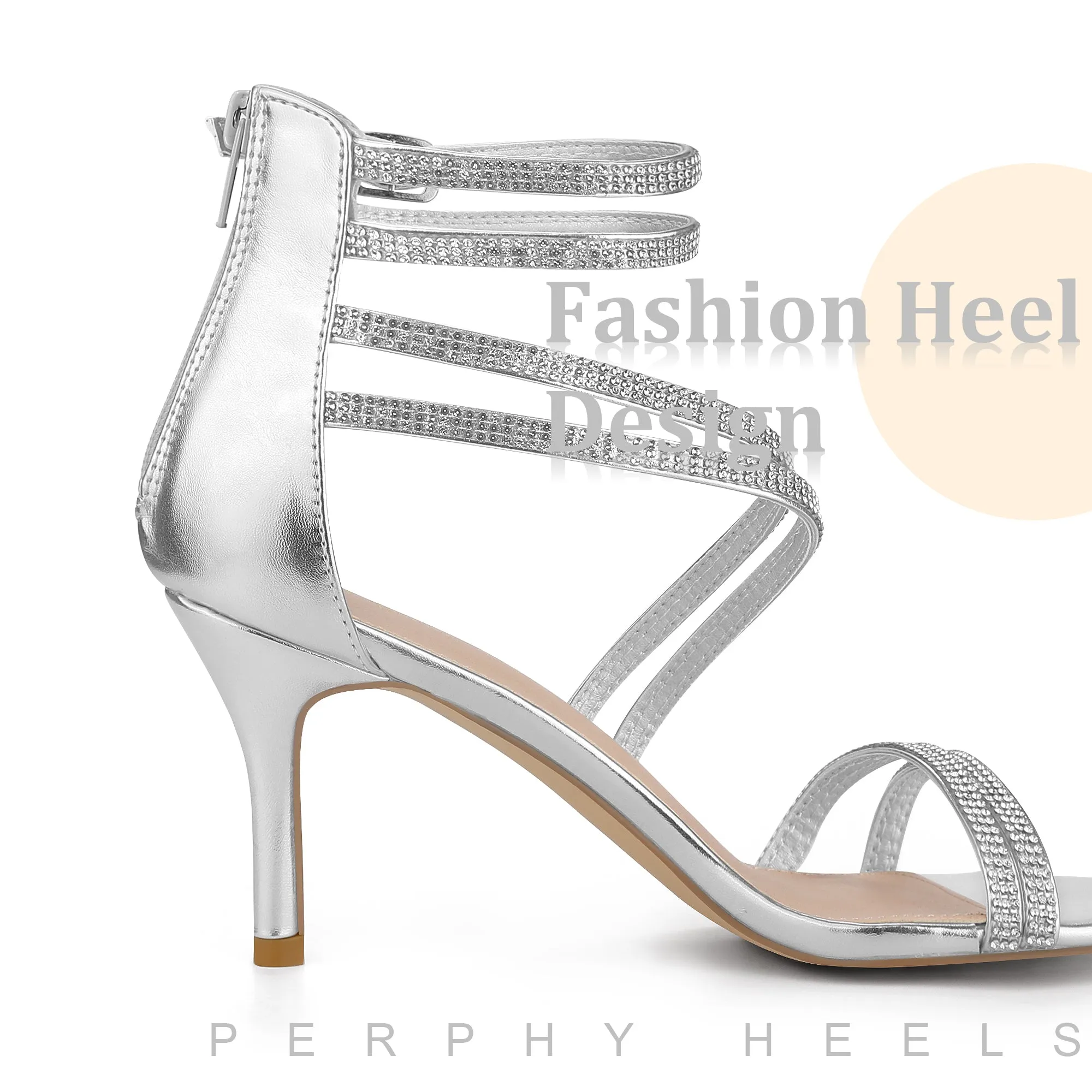Ankle Strap Rhinestone Stiletto Heels Sandals for Women